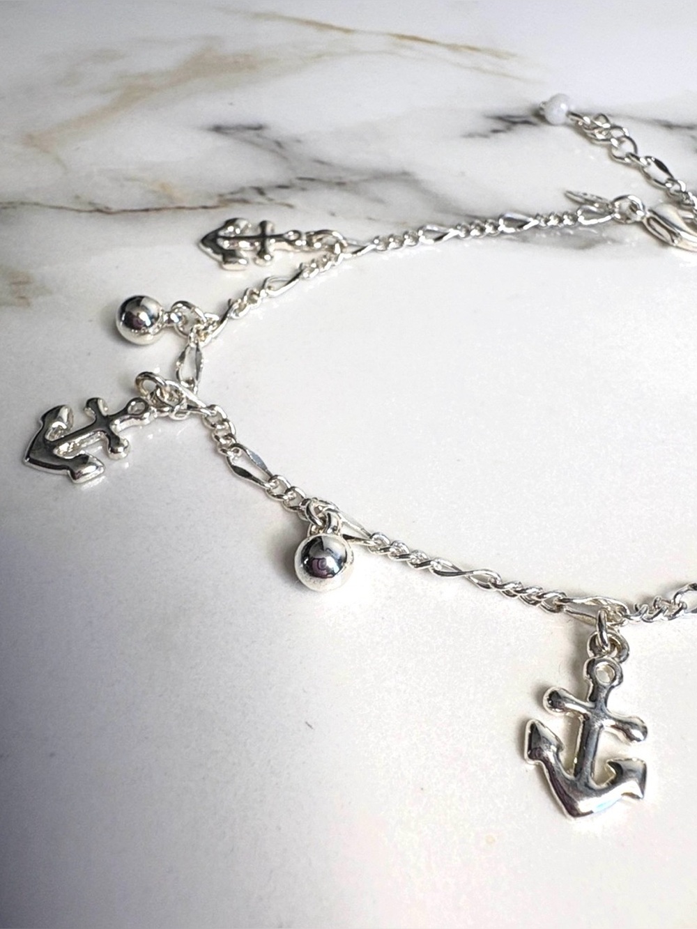 Avon Anchor Charm Anklet Silver Tone Nautical “Set Sail” Bracelet NIB 9 inch